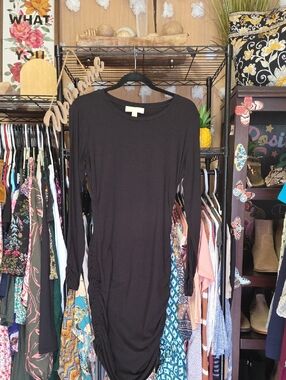 MICHAEL Michael Kors Black Long-Sleeve Ruched-Side Dress